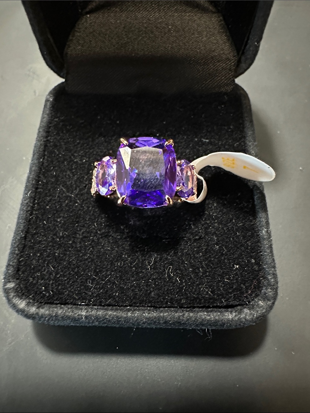 Amethyst-Color Three-Stone Cushion Ring - Rose Gold Women Jewelry